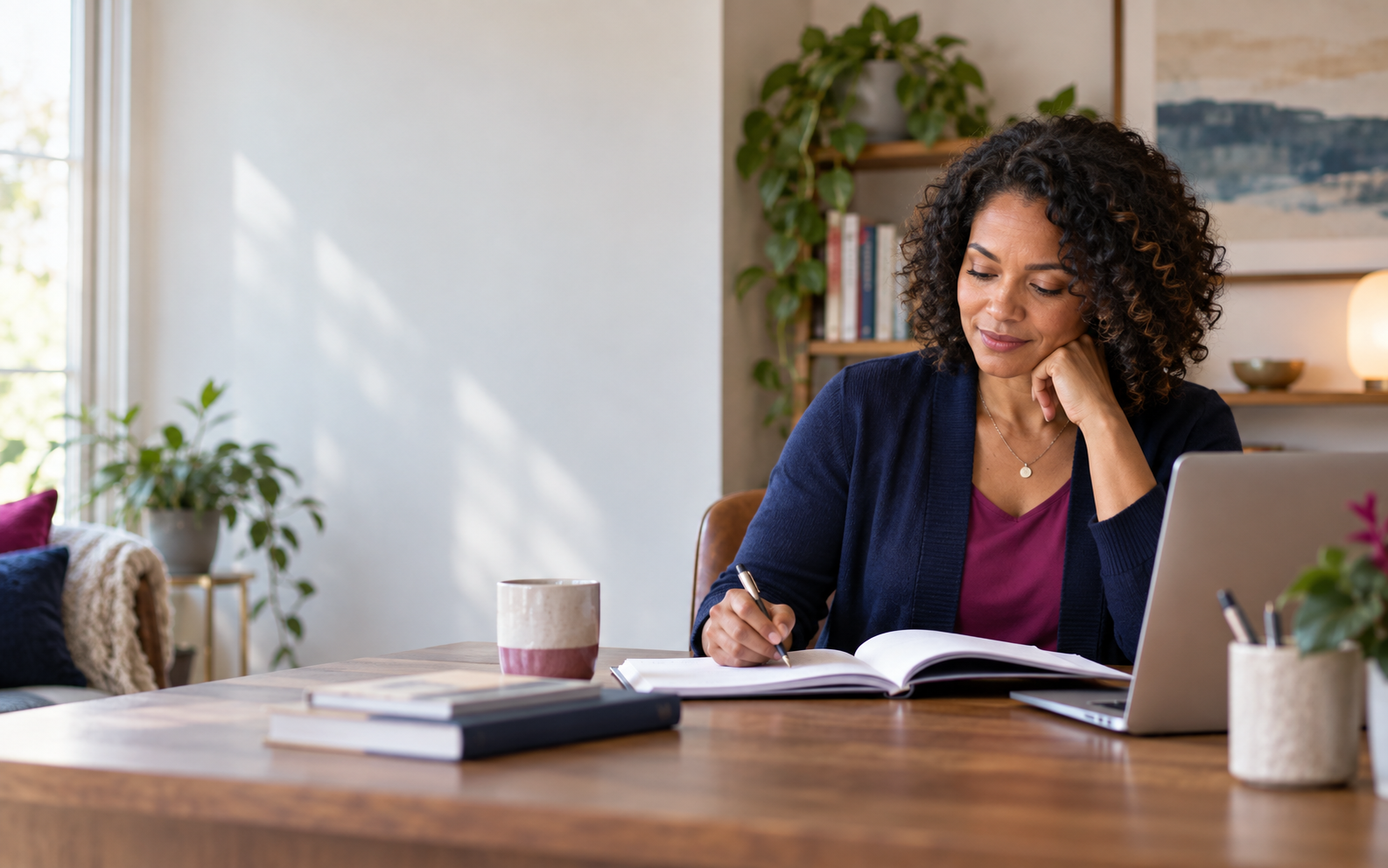 A professional completing independent study at home